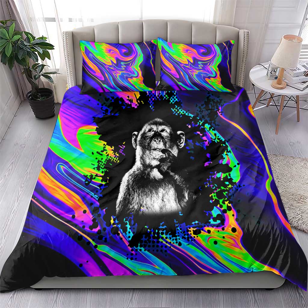 Funny Psychedelic Monkey Thinker Bedding Set Trippy Curiosity Vibes