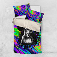 Funny Psychedelic Monkey Thinker Bedding Set Trippy Curiosity Vibes