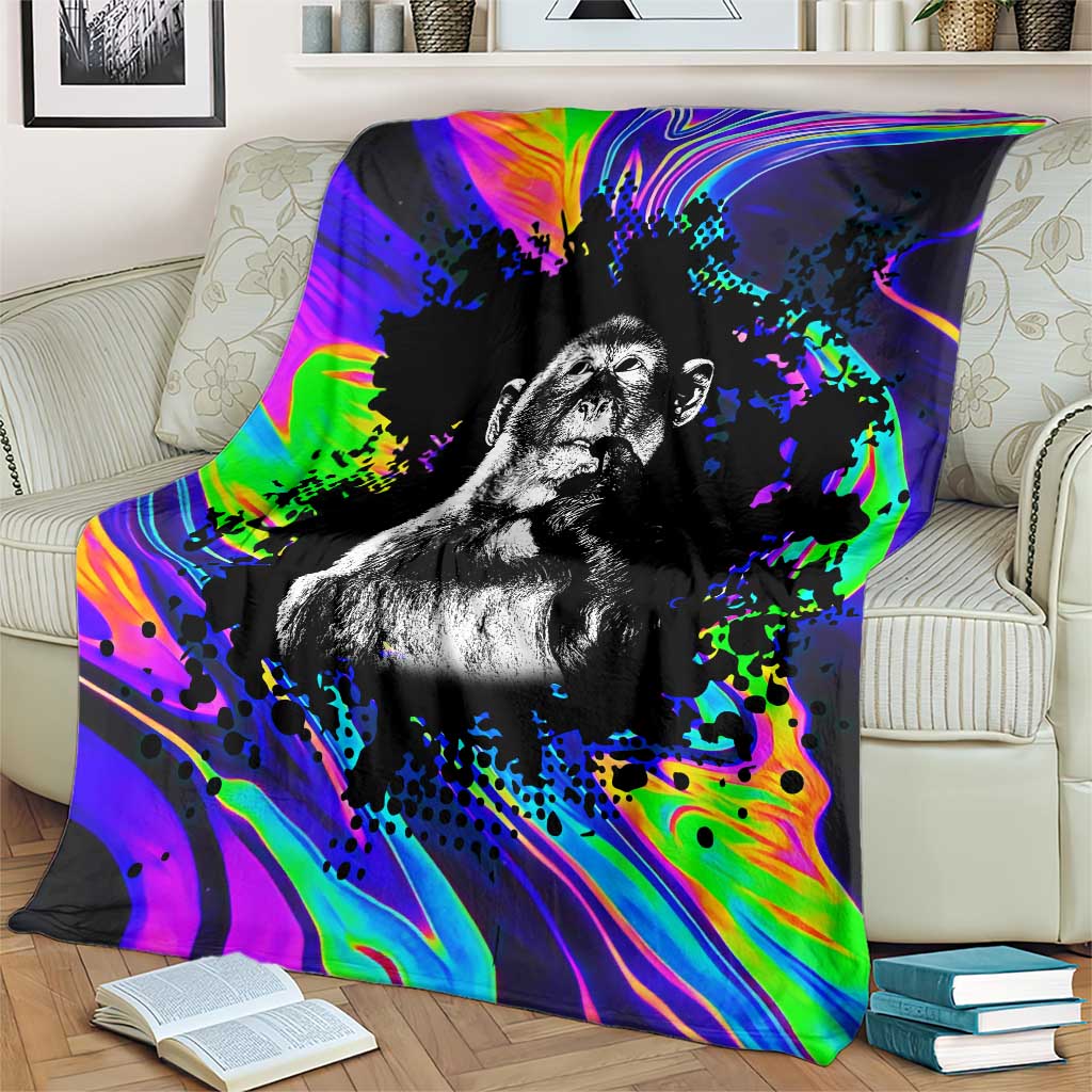 Funny Psychedelic Monkey Thinker Blanket Trippy Curiosity Vibes