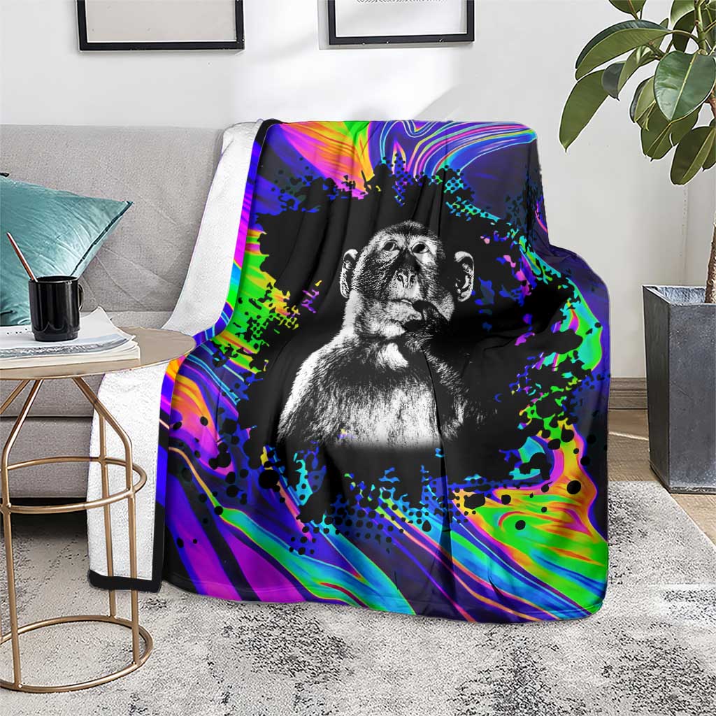 Funny Psychedelic Monkey Thinker Blanket Trippy Curiosity Vibes