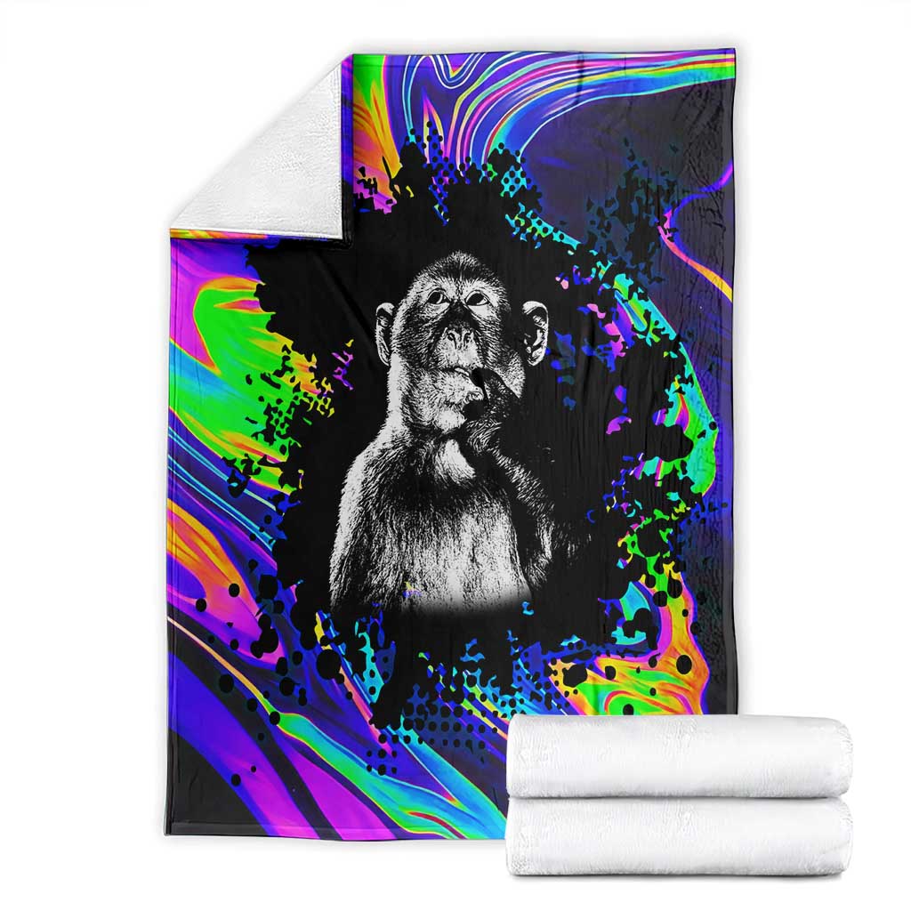 Funny Psychedelic Monkey Thinker Blanket Trippy Curiosity Vibes