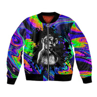 Funny Psychedelic Monkey Thinker Bomber Jacket Trippy Curiosity Vibes