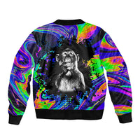 Funny Psychedelic Monkey Thinker Bomber Jacket Trippy Curiosity Vibes