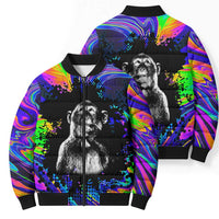 Funny Psychedelic Monkey Thinker Bomber Puffer Jacket Trippy Curiosity Vibes