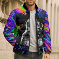 Funny Psychedelic Monkey Thinker Bomber Puffer Jacket Trippy Curiosity Vibes