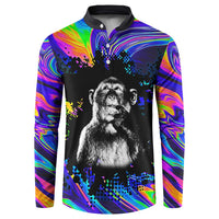 Funny Psychedelic Monkey Thinker Button Sweatshirt Trippy Curiosity Vibes