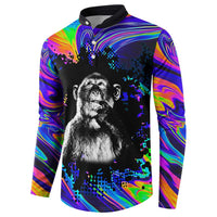Funny Psychedelic Monkey Thinker Button Sweatshirt Trippy Curiosity Vibes