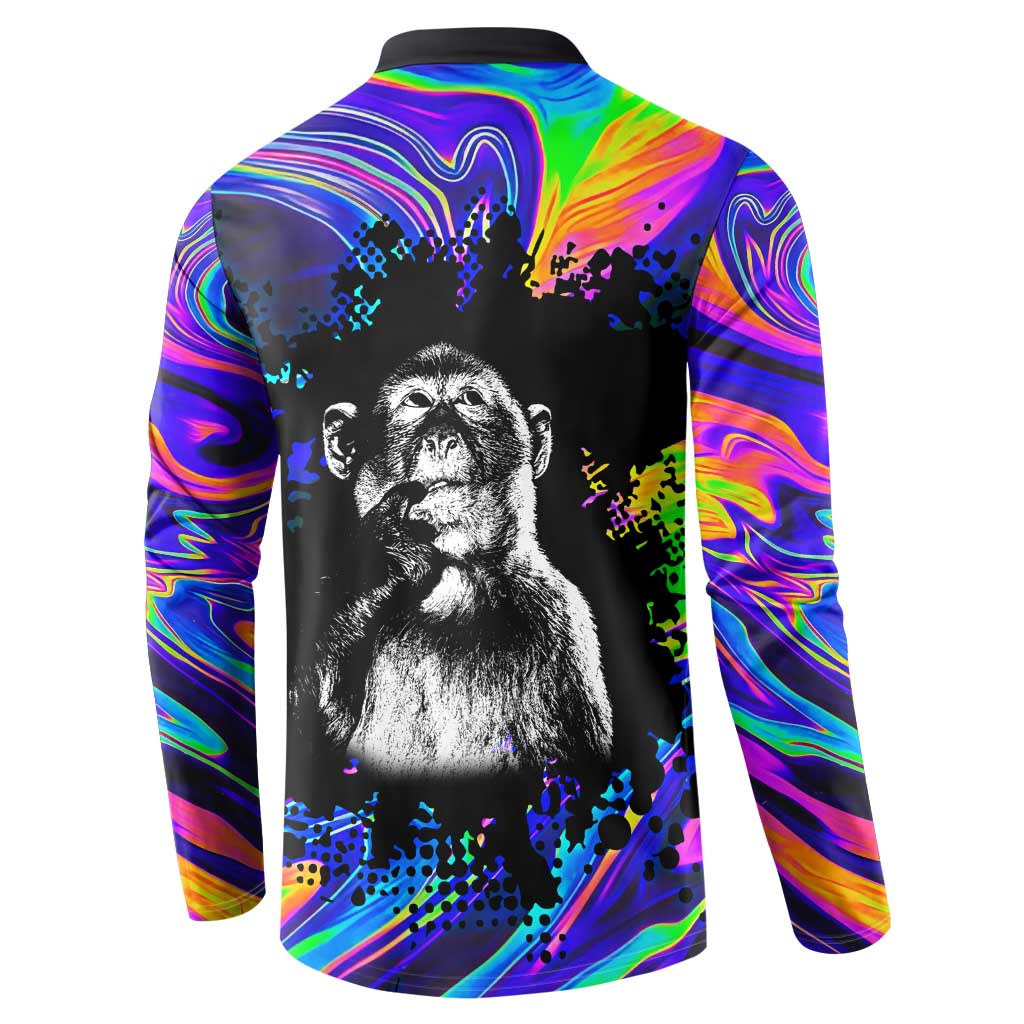 Funny Psychedelic Monkey Thinker Button Sweatshirt Trippy Curiosity Vibes
