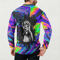 Funny Psychedelic Monkey Thinker Button Sweatshirt Trippy Curiosity Vibes