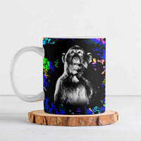 Funny Psychedelic Monkey Thinker Ceramic Mug Trippy Curiosity Vibes