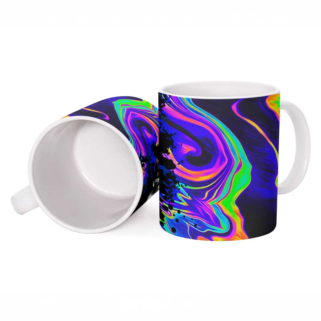 Funny Psychedelic Monkey Thinker Ceramic Mug Trippy Curiosity Vibes