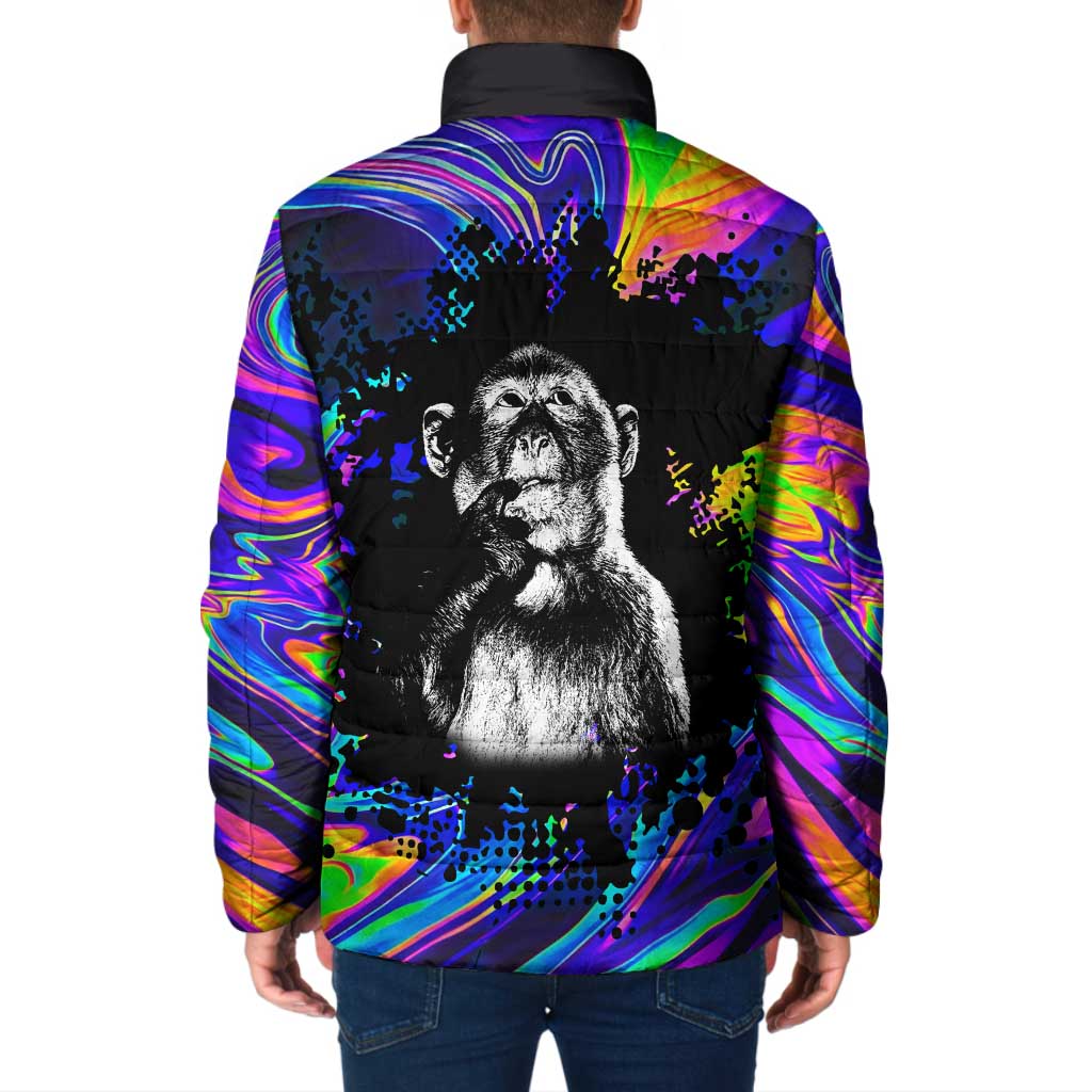 Funny Psychedelic Monkey Thinker Padded Jacket Trippy Curiosity Vibes