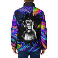 Funny Psychedelic Monkey Thinker Padded Jacket Trippy Curiosity Vibes