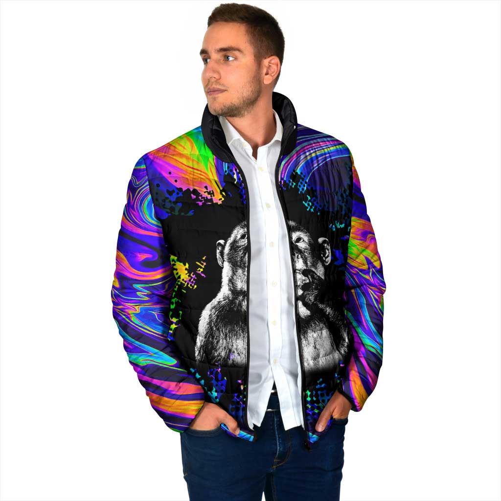 Funny Psychedelic Monkey Thinker Padded Jacket Trippy Curiosity Vibes
