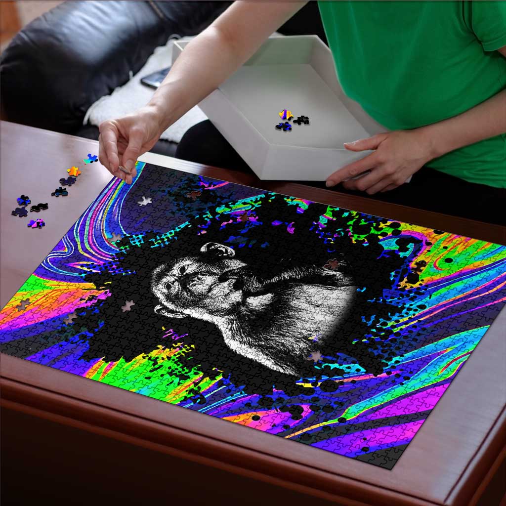 Funny Psychedelic Monkey Thinker Puzzle Trippy Curiosity Vibes