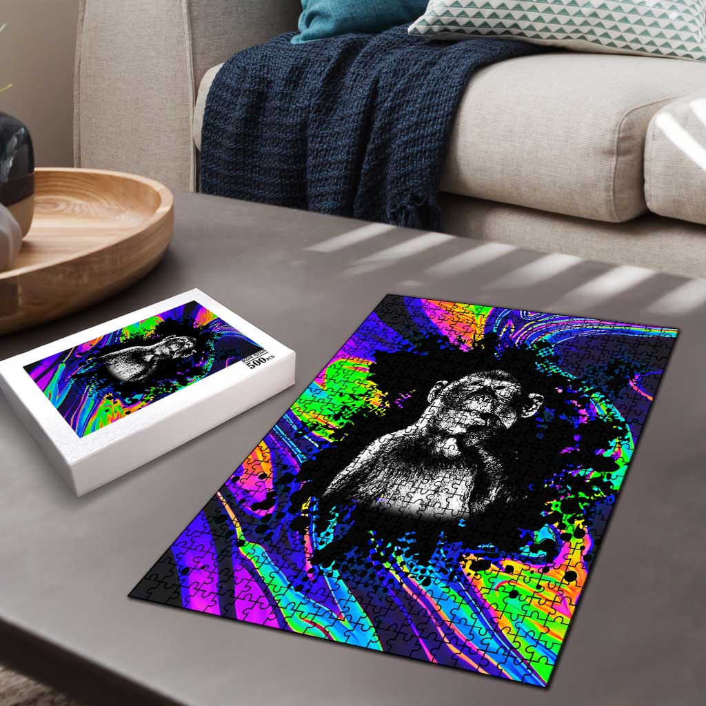 Funny Psychedelic Monkey Thinker Puzzle Trippy Curiosity Vibes