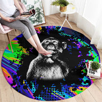 Funny Psychedelic Monkey Thinker Round Carpet Trippy Curiosity Vibes