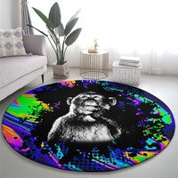 Funny Psychedelic Monkey Thinker Round Carpet Trippy Curiosity Vibes