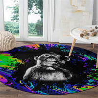 Funny Psychedelic Monkey Thinker Round Carpet Trippy Curiosity Vibes