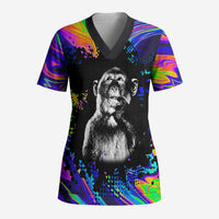 Funny Psychedelic Monkey Thinker Scrub Top Trippy Curiosity Vibes