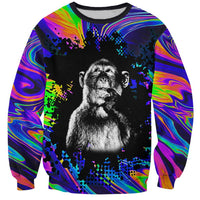 Funny Psychedelic Monkey Thinker Sweatshirt Trippy Curiosity Vibes