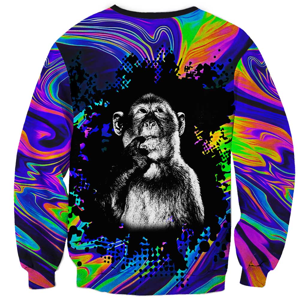 Funny Psychedelic Monkey Thinker Sweatshirt Trippy Curiosity Vibes