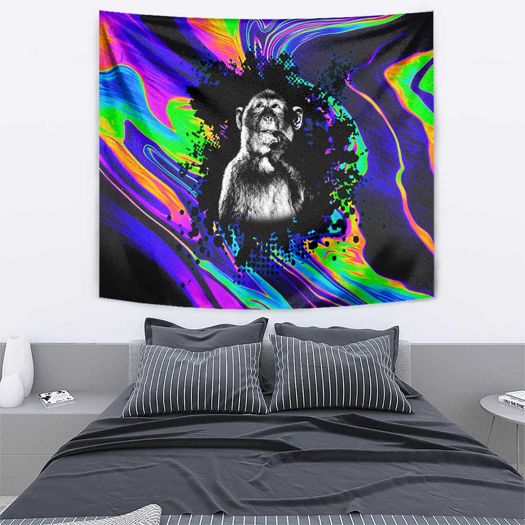 Funny Psychedelic Monkey Thinker Tapestry Trippy Curiosity Vibes