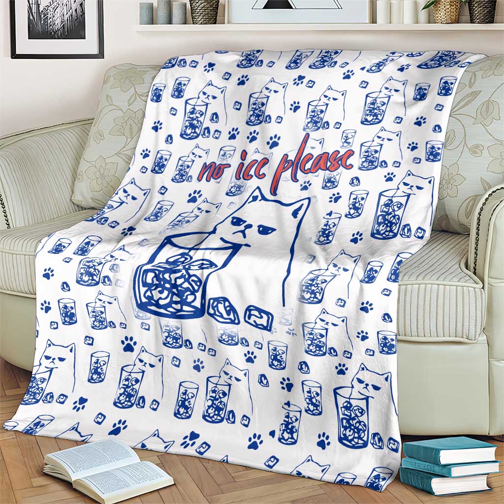No Ice Please Cat Blanket Grumpy Cat with Drink Humor