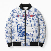 No Ice Please Cat Bomber Puffer Jacket Grumpy Cat with Drink Humor