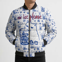 No Ice Please Cat Bomber Puffer Jacket Grumpy Cat with Drink Humor
