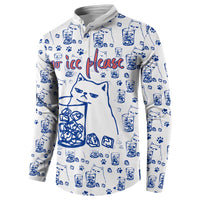 No Ice Please Cat Button Sweatshirt Grumpy Cat with Drink Humor