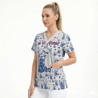 No Ice Please Cat Scrub Top Grumpy Cat with Drink Humor