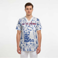 No Ice Please Cat Scrub Top Grumpy Cat with Drink Humor