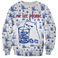 No Ice Please Cat Sweatshirt Grumpy Cat with Drink Humor