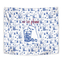No Ice Please Cat Tapestry Grumpy Cat with Drink Humor