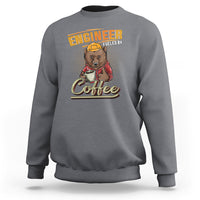 Charcoal crewneck sweatshirt with engineer dog fueled by coffee back print