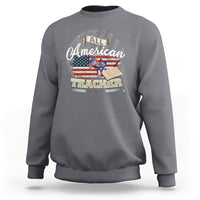 Charcoal crewneck sweatshirt with “All American Teacher” graphic on the front.