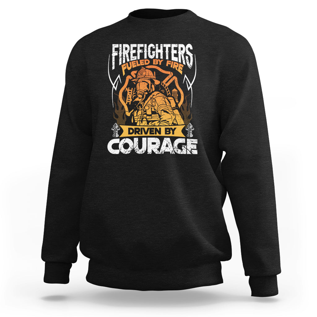 Firefighter sweatshirt in black with front print: Fueled by Fire, Driven by Courage