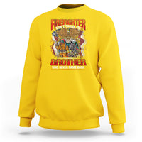 Daisy yellow crewneck firefighter sweatshirt with colorful “Brother” back graphic