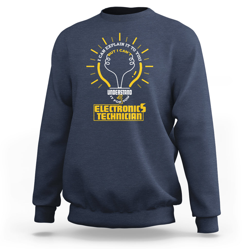 Navy electronic technician sweatshirt with yellow tech graphic on chest