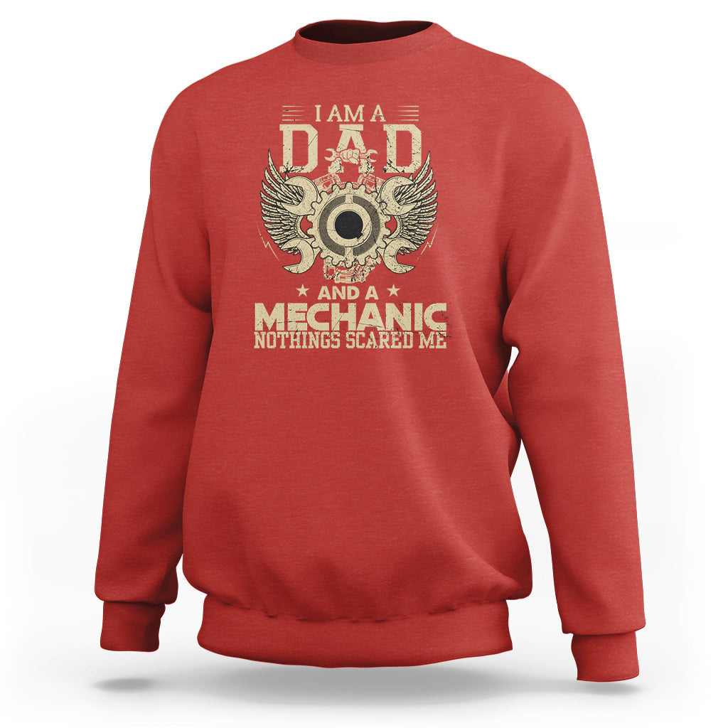 Red mechanic dad sweatshirt with DAD gear and mechanic quote graphic on front