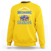 Daisy yellow mechanic grandpa sweatshirt with front 'Mechanic' wings graphic