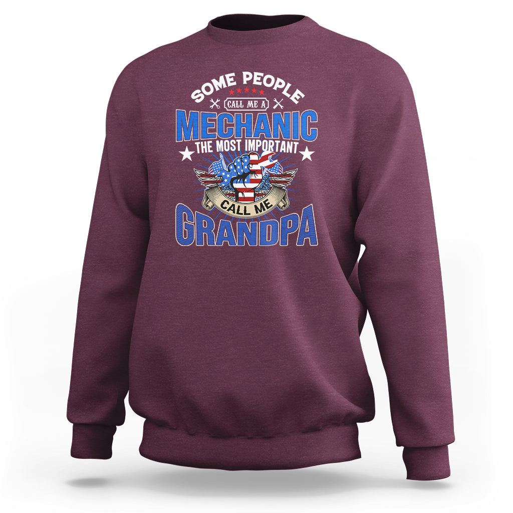 Maroon mechanic grandpa sweatshirt with front 'Mechanic' wings graphic