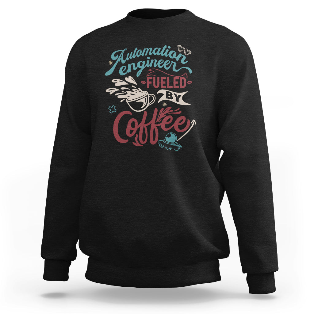 Fuelled by Coffee engineer graphic black crewneck sweatshirt.