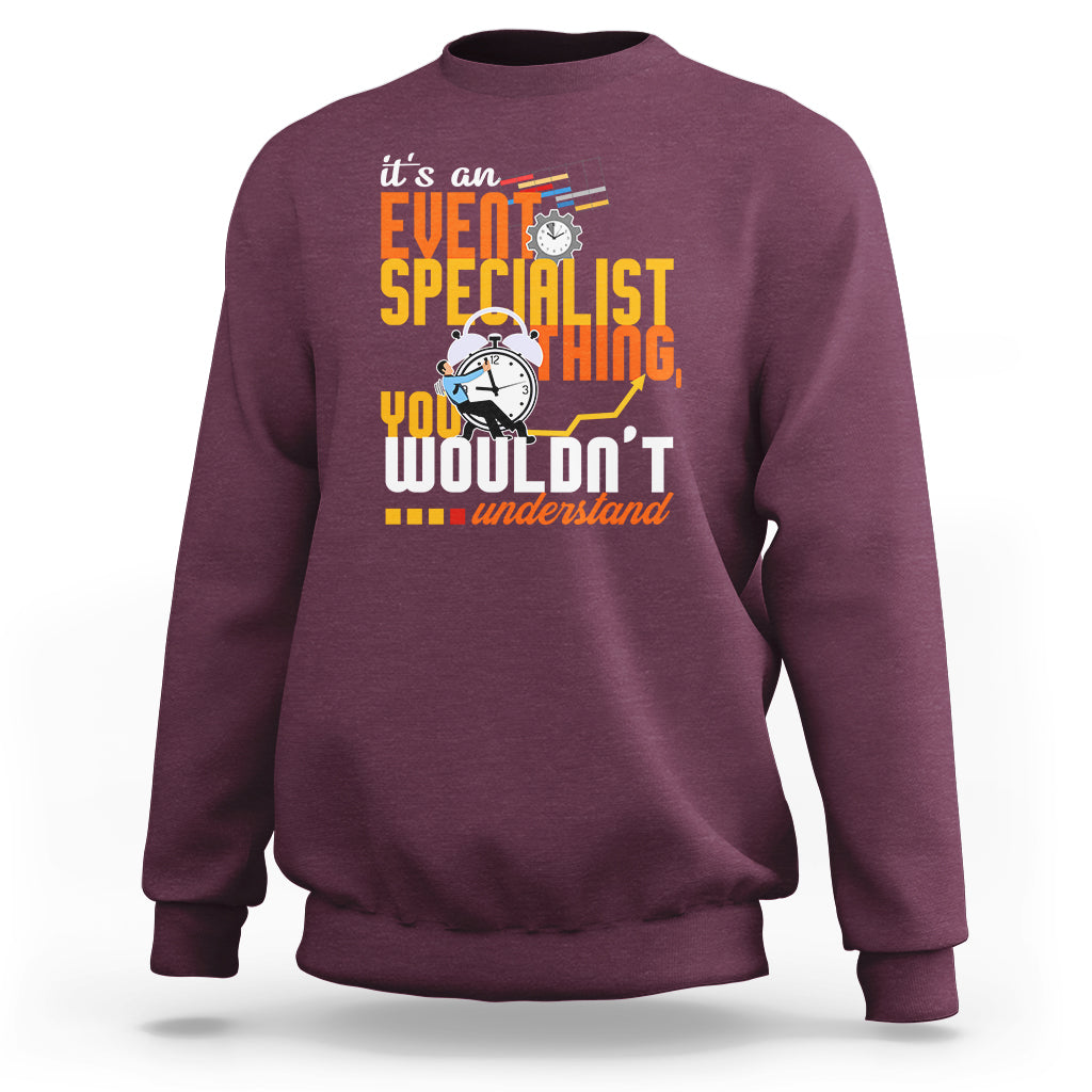 Maroon crewneck sweatshirt with event-themed graphic and slogan print.