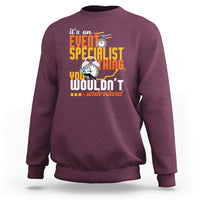 Maroon crewneck sweatshirt with event-themed graphic and slogan print.