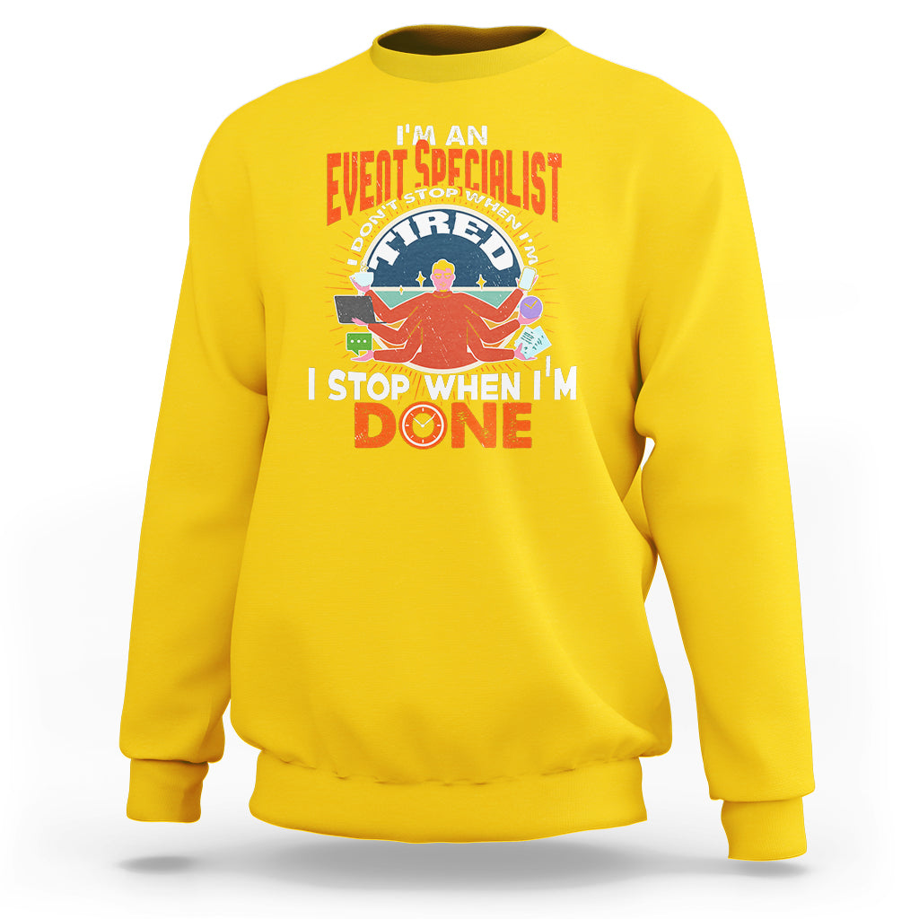 Daisy yellow crewneck sweatshirt with event specialist graphic print on chest