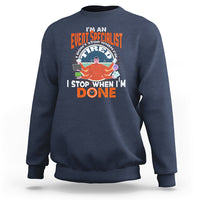 Navy crewneck sweatshirt with event specialist graphic print on chest
