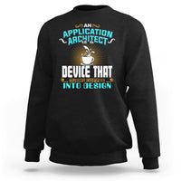Black crewneck sweatshirt with colorful coffee and architect graphic