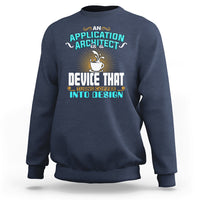 Navy crewneck sweatshirt with colorful coffee and architect graphic